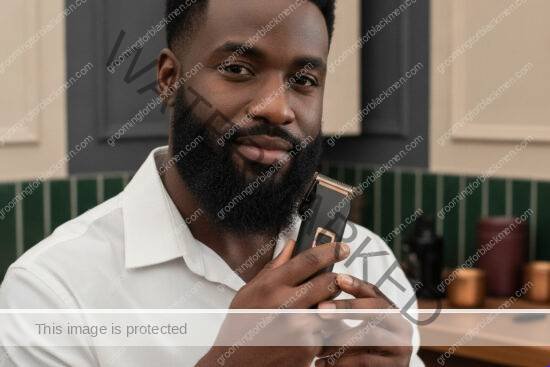 Black man using a guarded trimmer as a no-shave alternative
