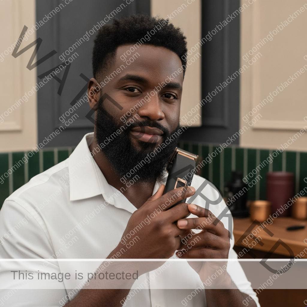 Black man using a guarded trimmer as a no-shave alternative