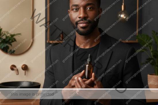 Black man applying a retinoid skincare routine for dark spots and even tone