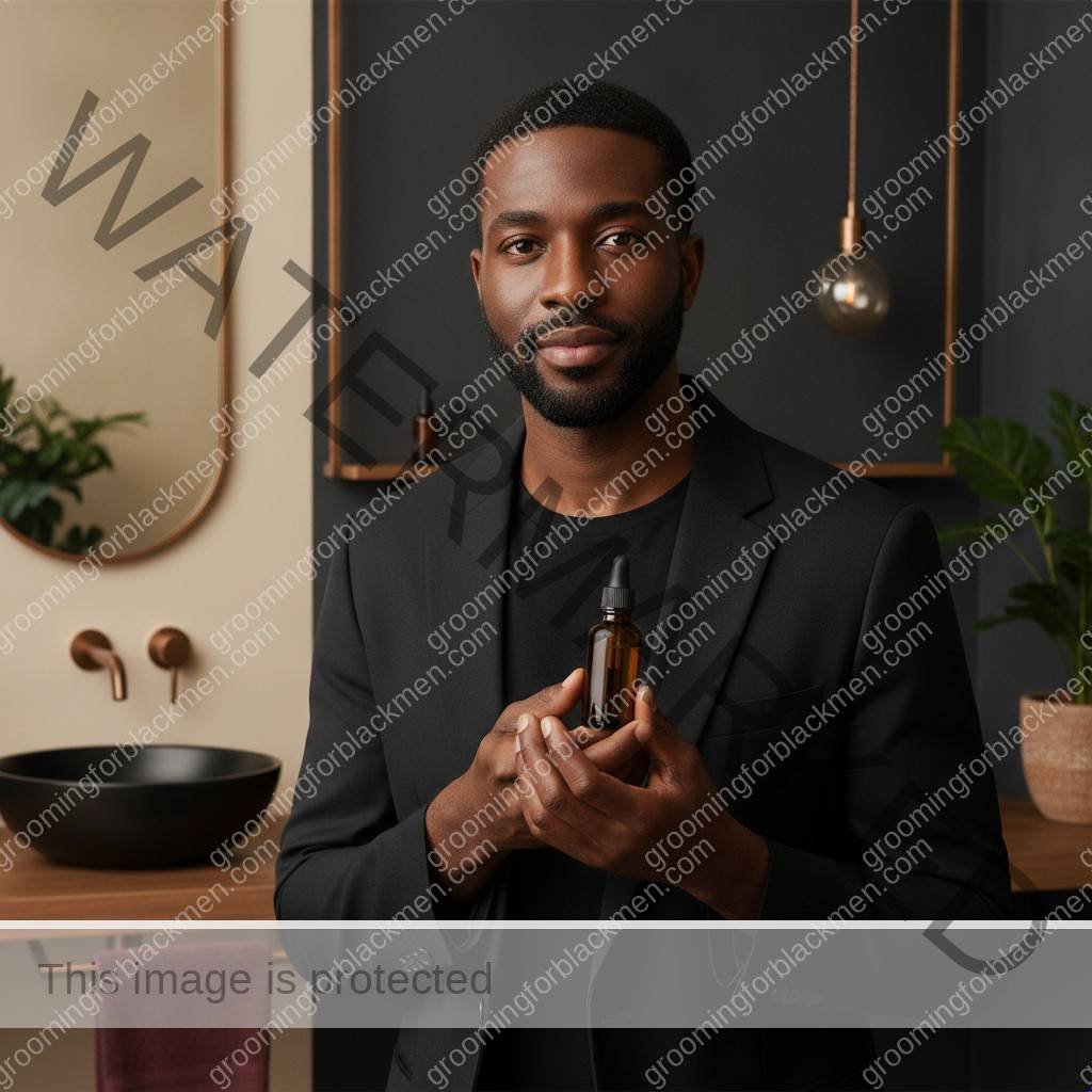 Black man applying a retinoid skincare routine for dark spots and even tone