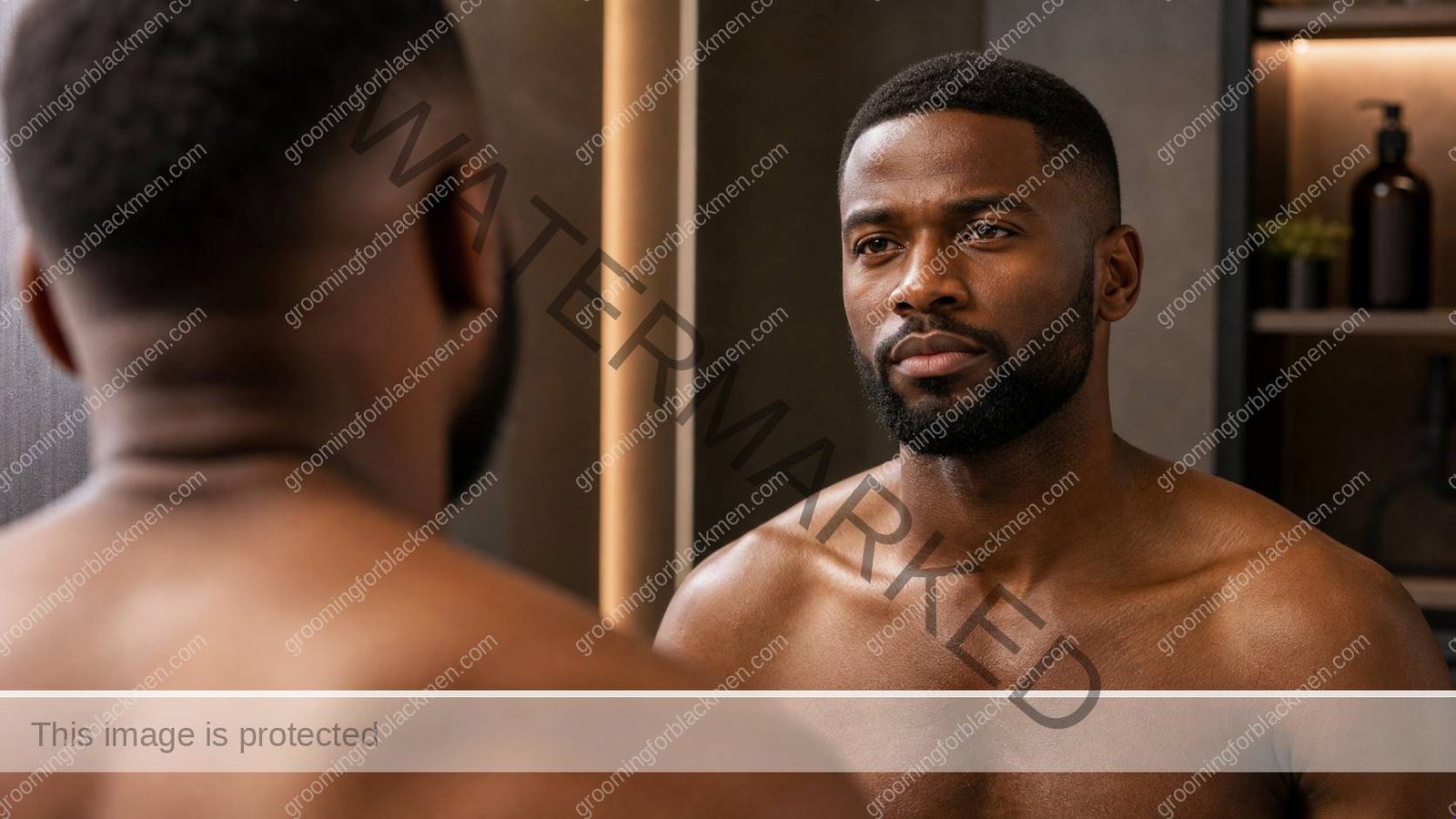 Black man reviewing a simple three-step skincare routine in a clean grooming setting - Grooming For Black Men
