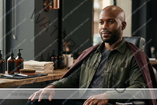 Black man grooming routine image for Bald Head Care for Black Men: Practical Grooming Guide