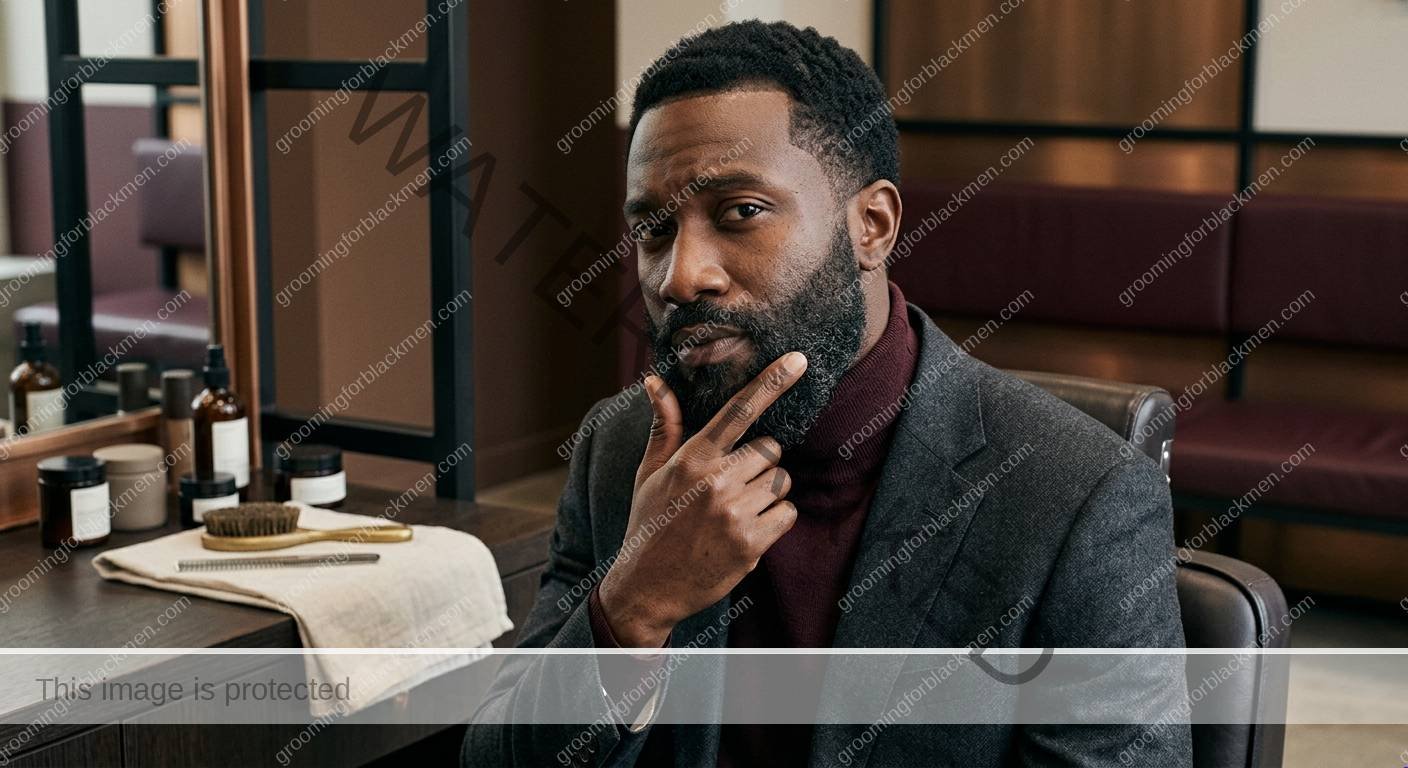 Black man grooming routine image for Beard Product Buildup for Black Men: Practical Grooming Guide