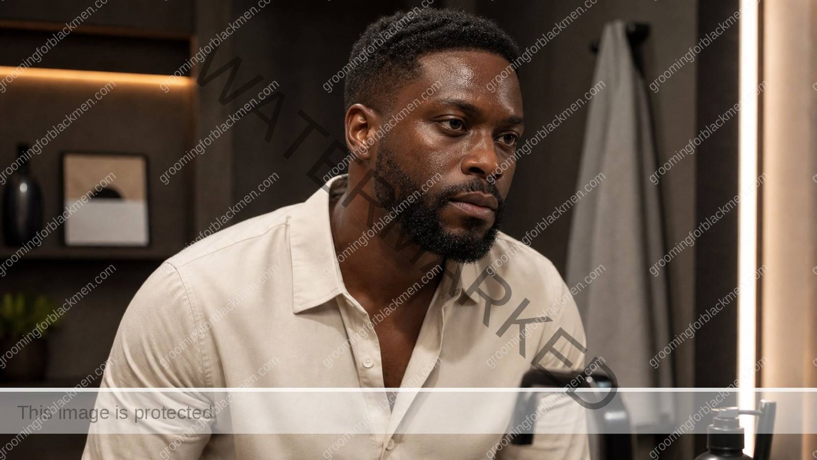 Black man reviewing gentle face-wash selection in a clean grooming setting - Grooming For Black Men