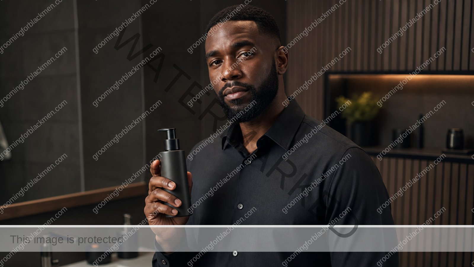 Black man beginning a best face wash Black men gentle cleanser routine in a premium grooming setting