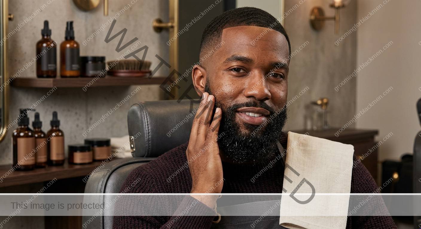 Black man grooming routine image for Coarse Beard Softening for Black Men: Practical Grooming Guide