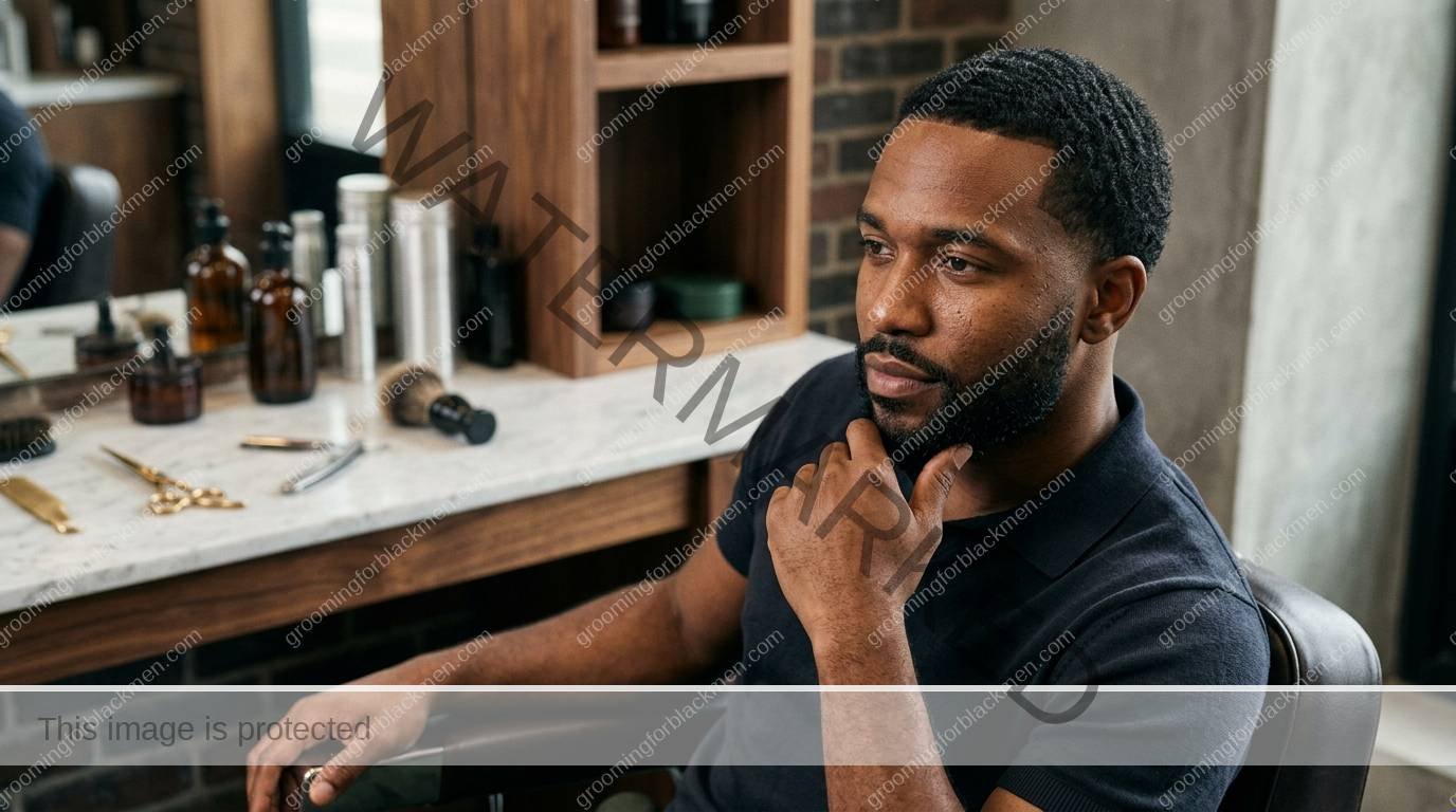 Black man grooming routine image for Common Mistakes for Black Men: Practical Grooming Guide