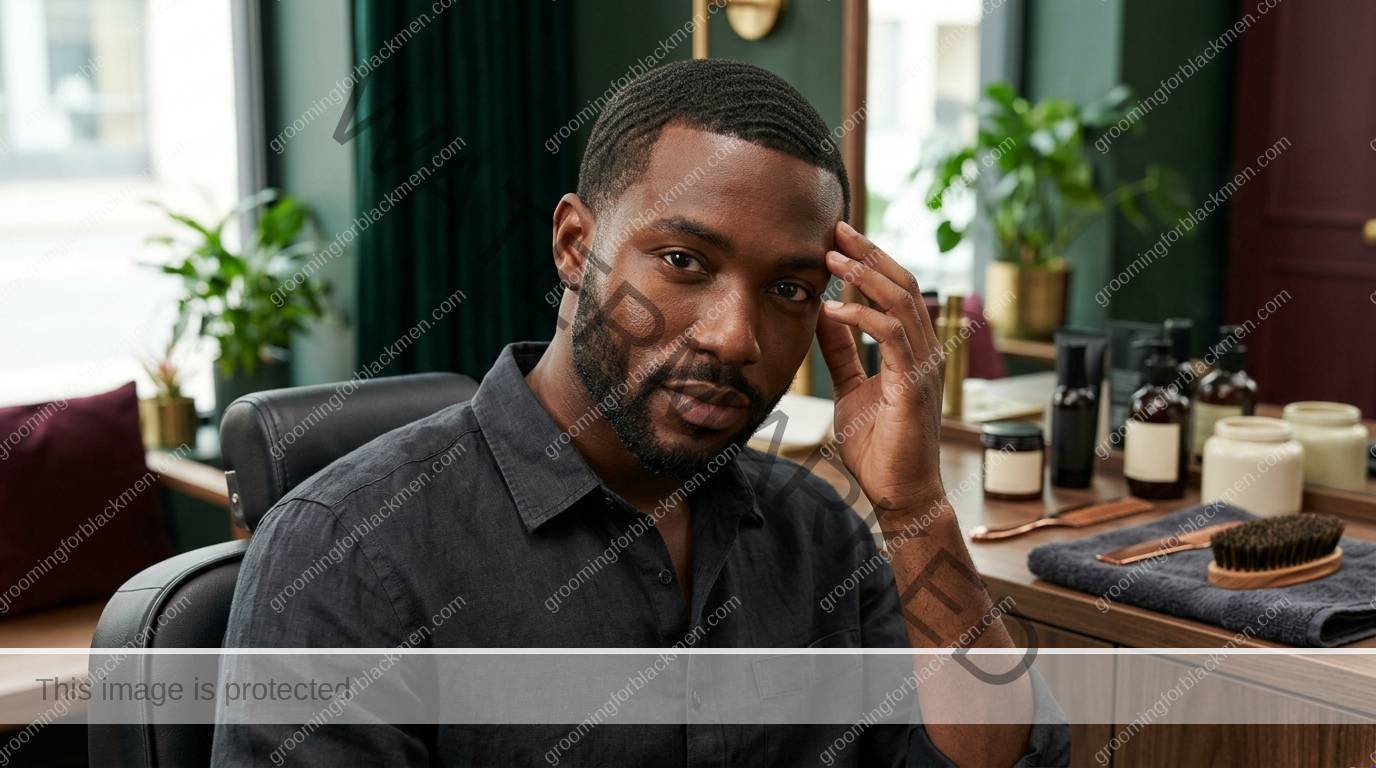 Black man grooming routine image for Dandruff for Black Men: Practical Grooming Guide