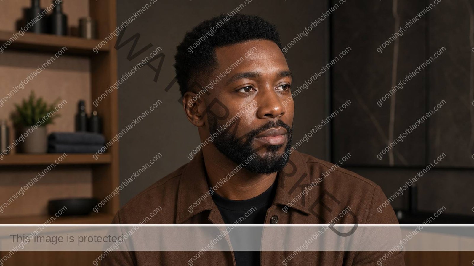 Black man completing a routine for facial ashiness after moisturizing with natural skin texture visible - Grooming For Black Men