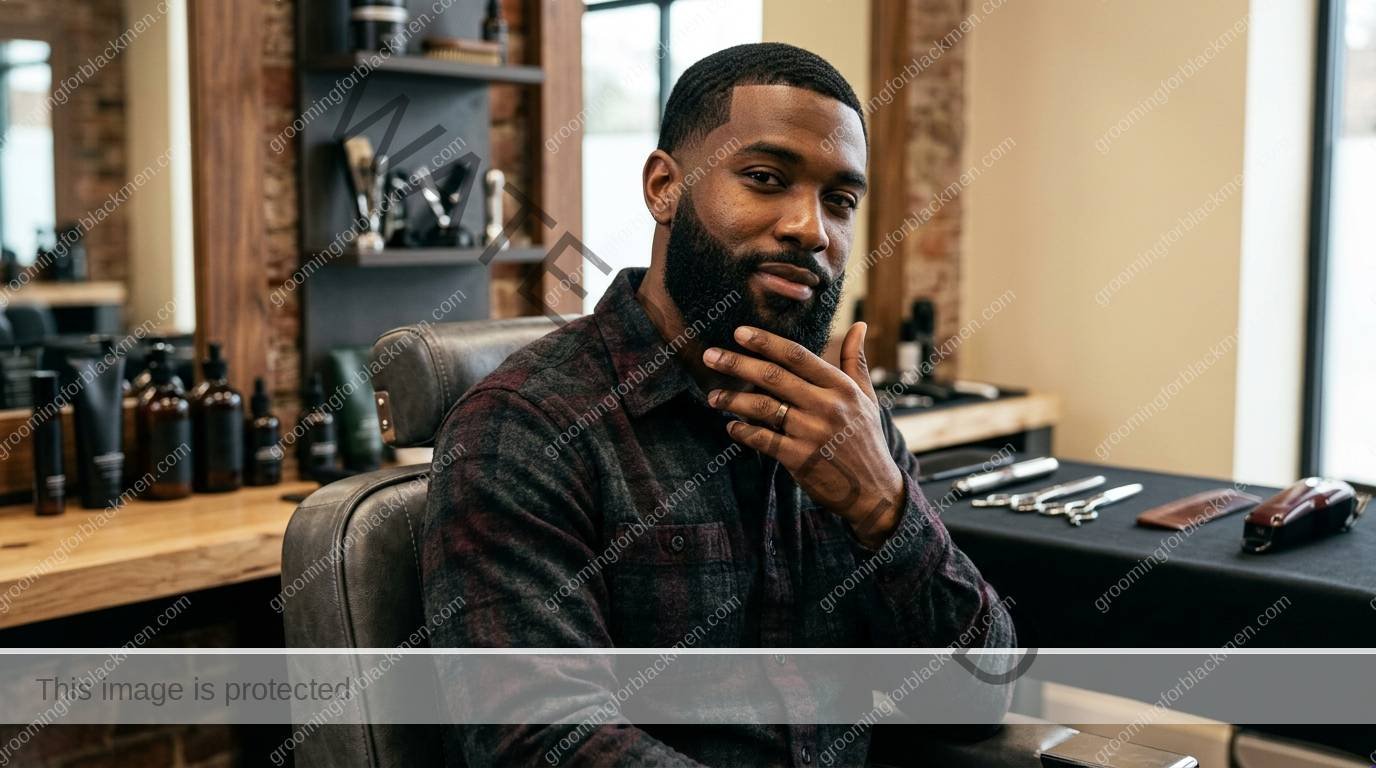 Black man grooming routine image for Full Beard Maintenance for Black Men: Practical Grooming Guide