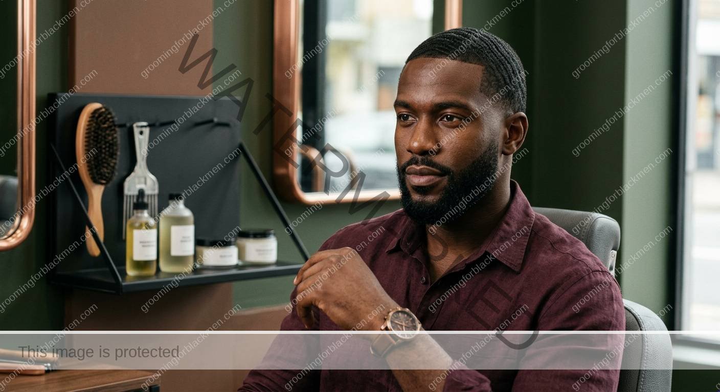 Black man grooming routine image for How Long Waves Take for Black Men: Practical Grooming Guide
