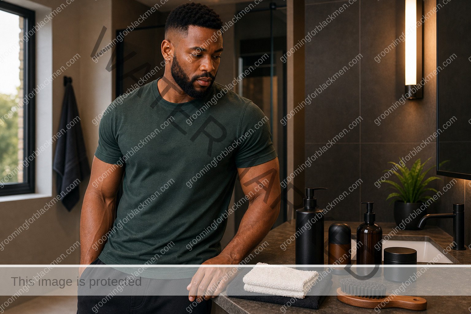 Black man preparing a hygiene tips routine in a clean masculine grooming space