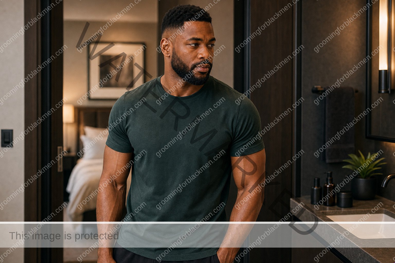 Black man with a clean finished hygiene tips routine and realistic skin texture