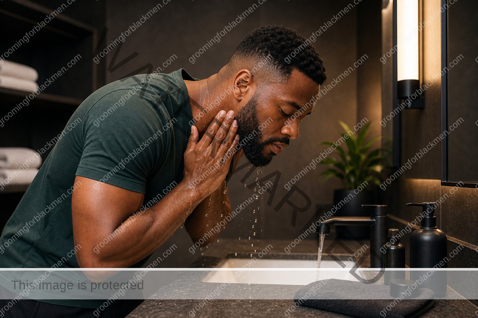 Black man using a realistic hygiene tips grooming step with careful technique