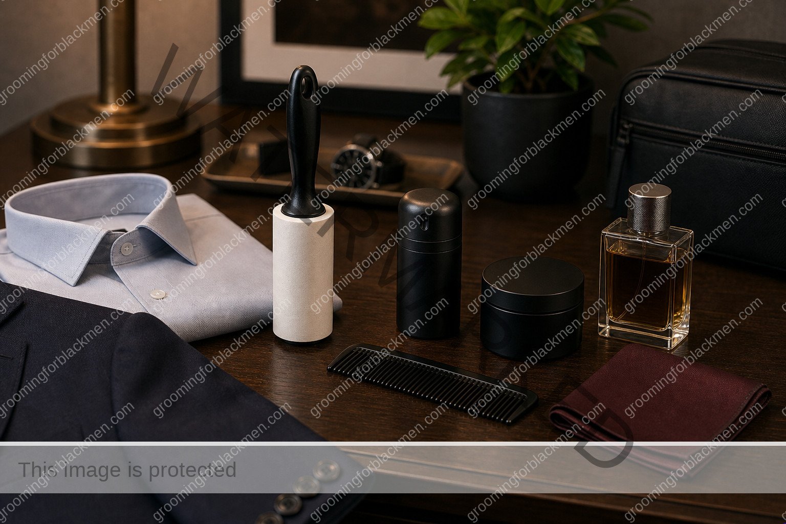 Grooming tools and product categories for Black men arranged for interview grooming