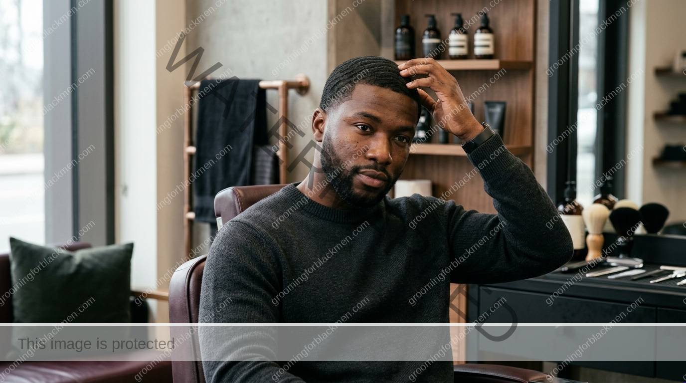 Black man grooming routine image for Itchy Scalp for Black Men: Practical Grooming Guide