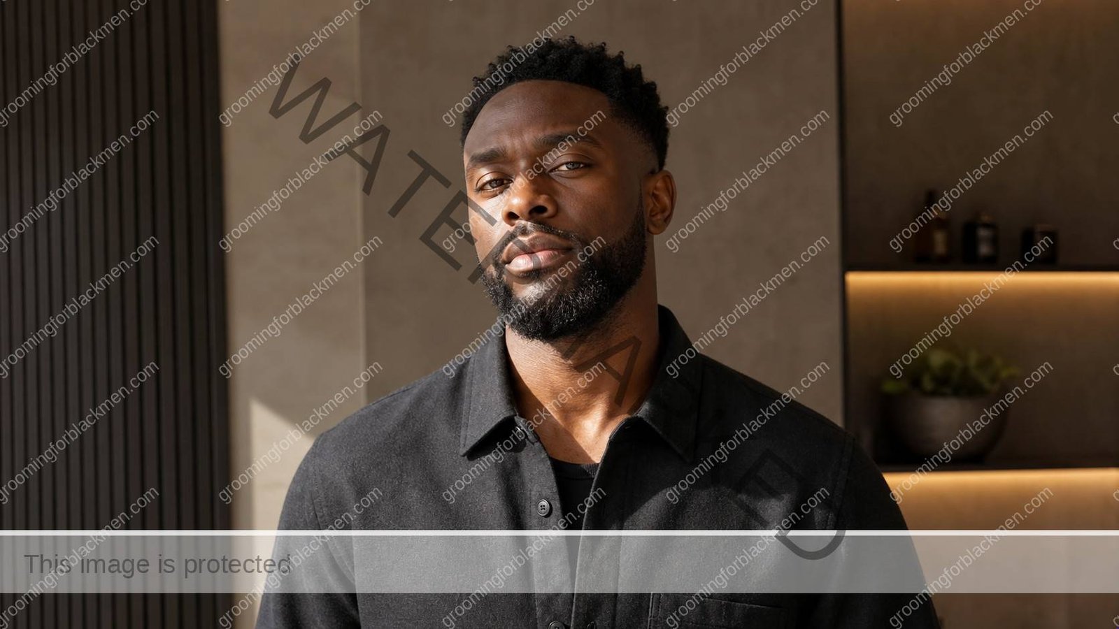 Black man completing a niacinamide routine for dark spots and visible oil with natural skin texture visible - Grooming For Black Men
