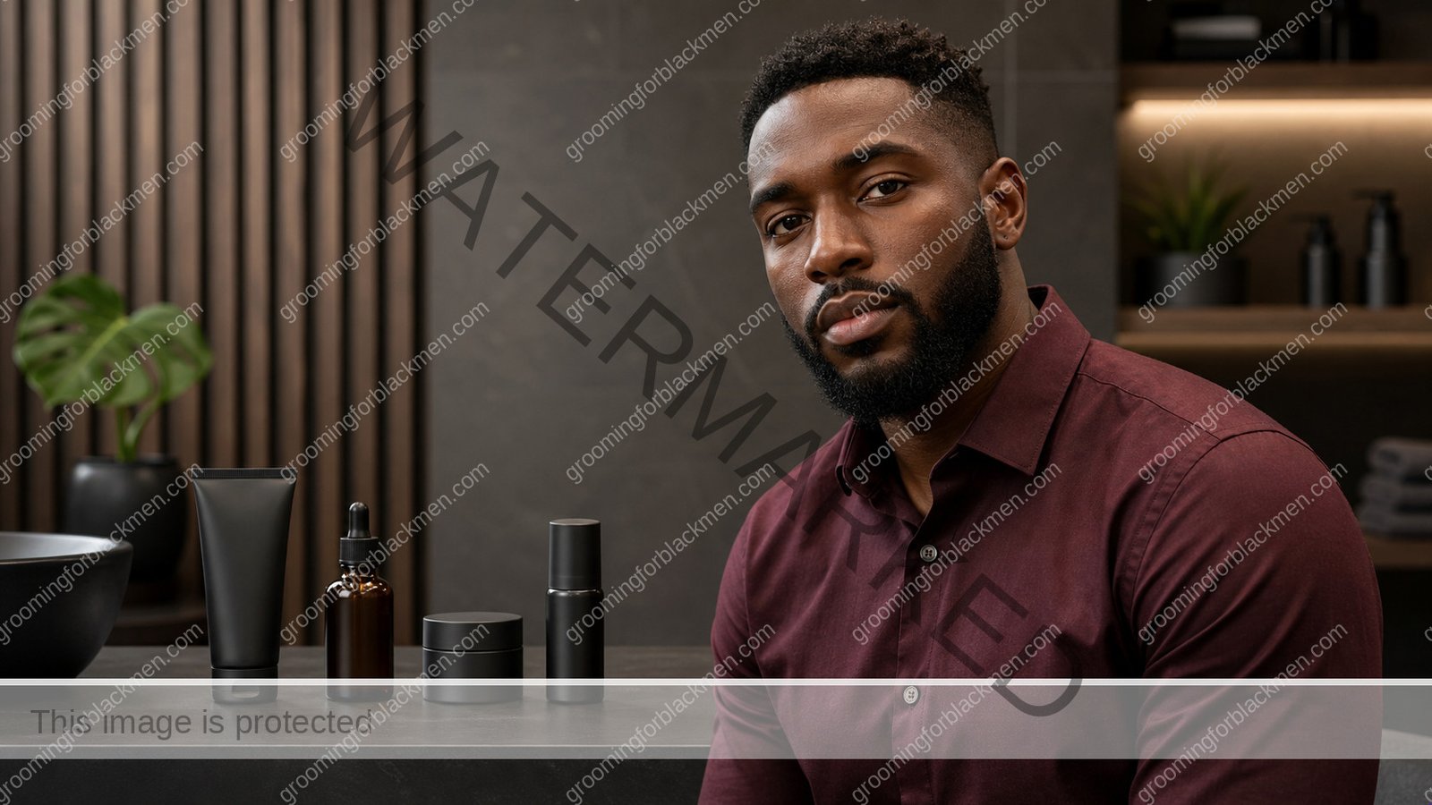 Black man preparing a niacinamide routine for dark spots and visible oil - Grooming For Black Men