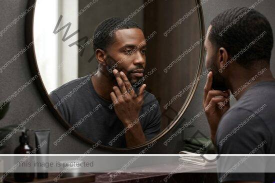 Black man with rich brown skin taking a consistent skincare progress photo