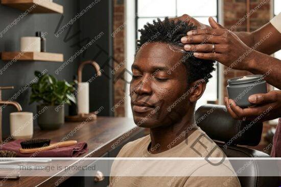 Black man grooming routine image for Scalp Exfoliation for Black Men: Practical Grooming Guide