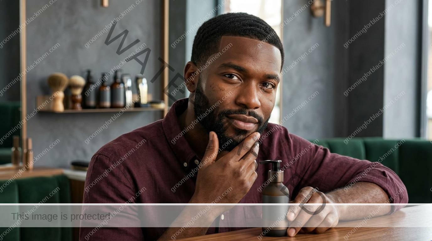 Black man applying sunscreen before leaving home in warm natural light