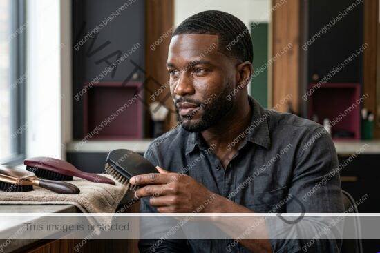 Black man grooming routine image for Wave Brush Selection for Black Men: Practical Grooming Guide