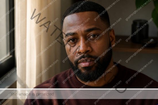 Black man in a premium editorial setting for eye cream for Black men dark circles