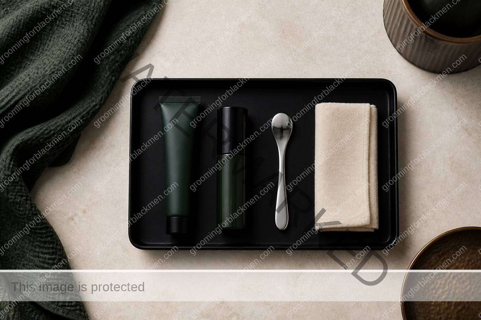 Black man preparing a focused routine for eye cream for Black men dark circles at a clean masculine vanity
