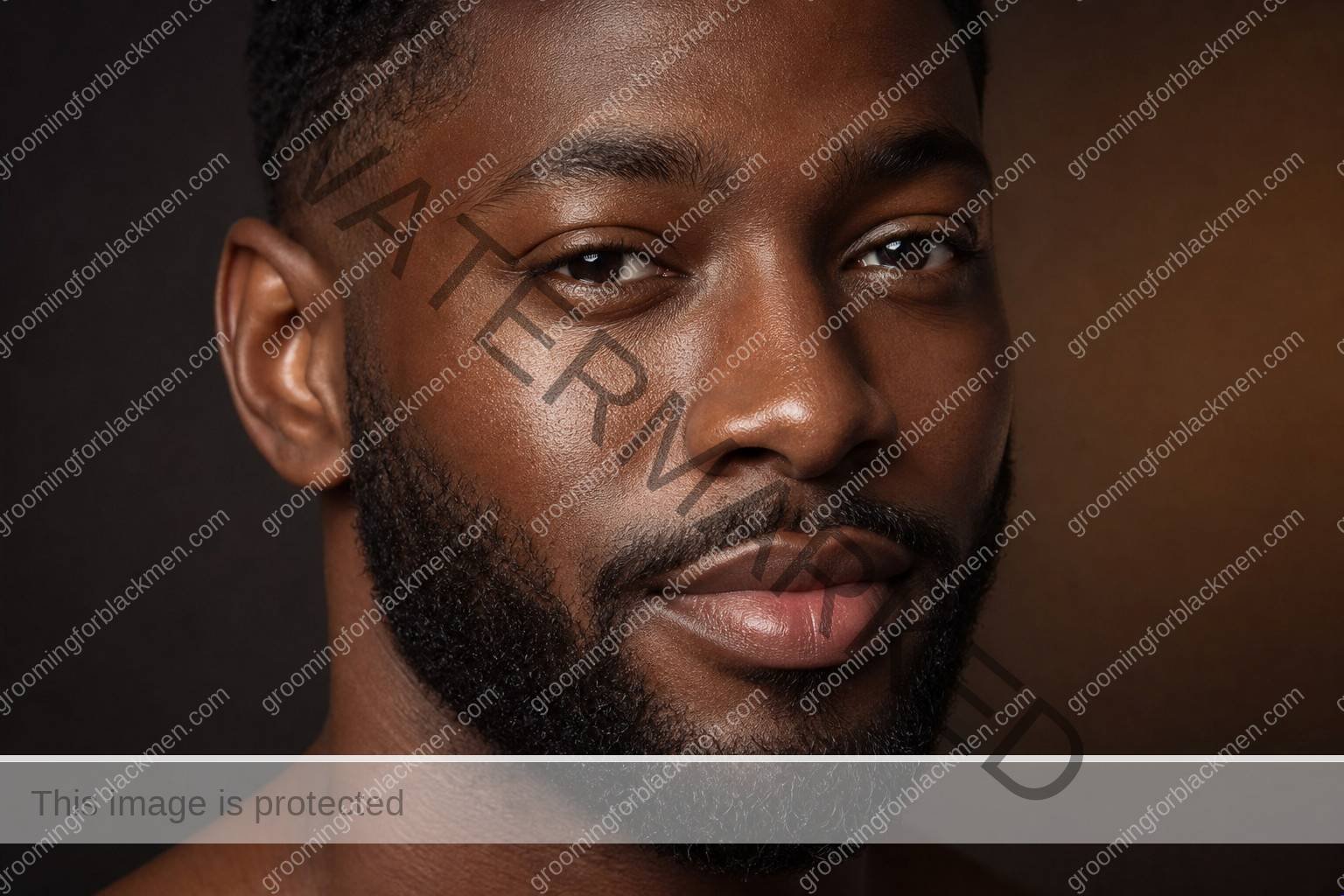 Black man using gentle skincare technique for eye cream for Black men dark circles with realistic skin texture and hands outside the frame