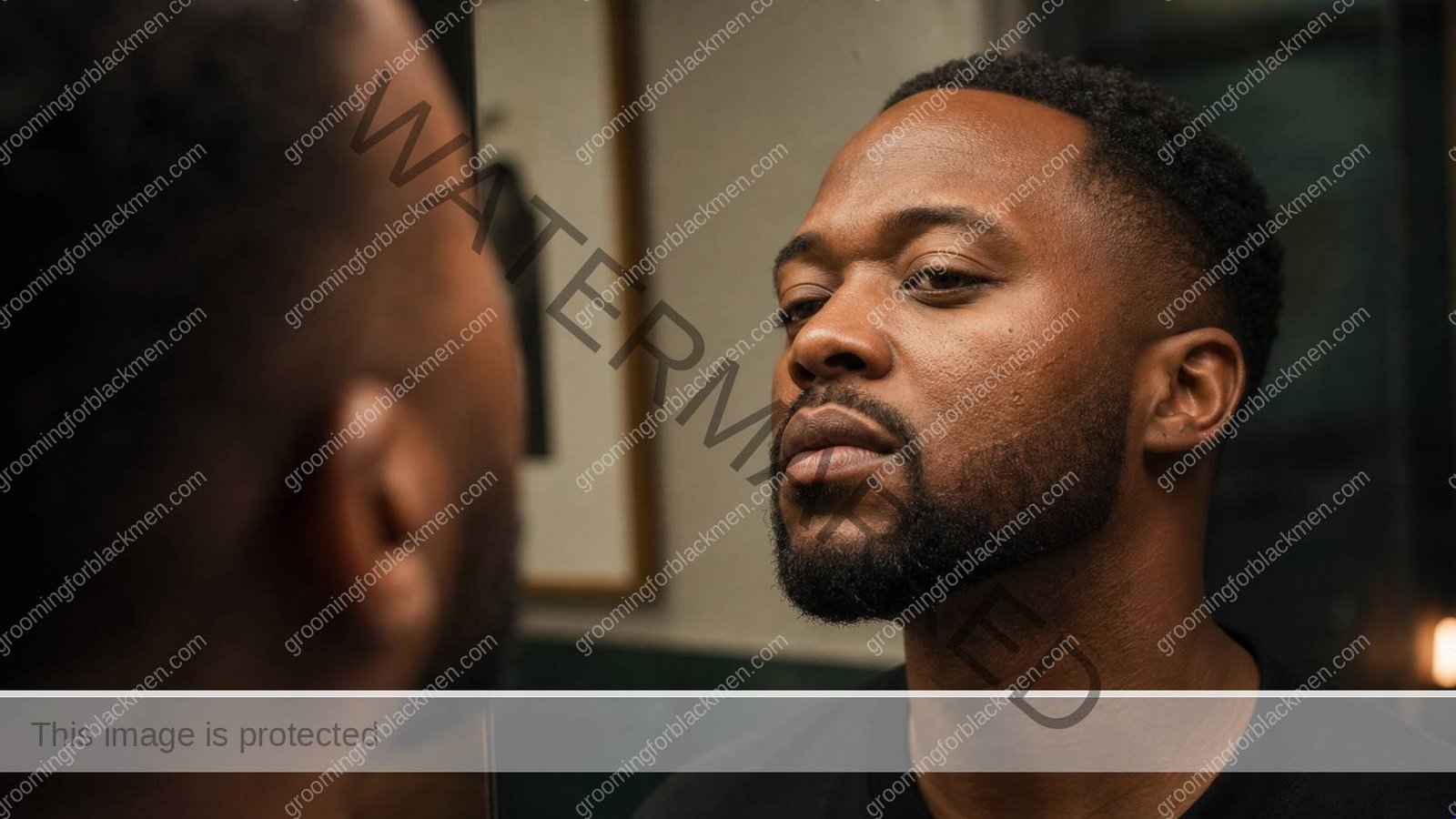 Black man assessing best moisturizer for Black men face with natural rich brown skin texture visible