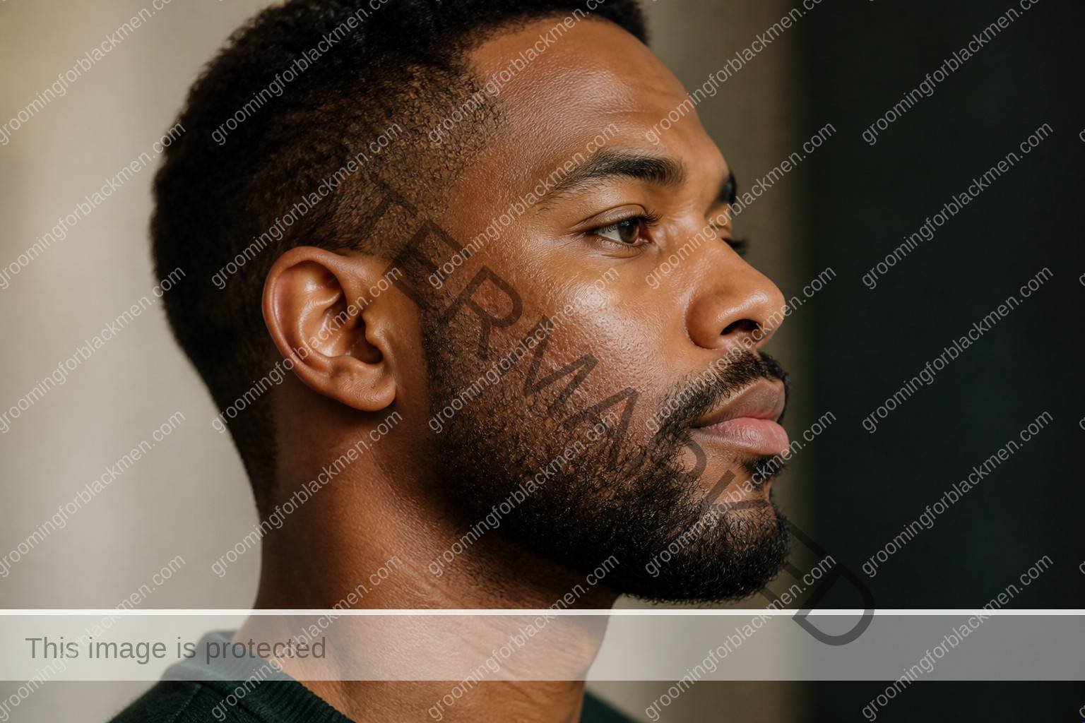 Black man assessing dry patches on face Black men treatment with natural rich brown skin texture visible