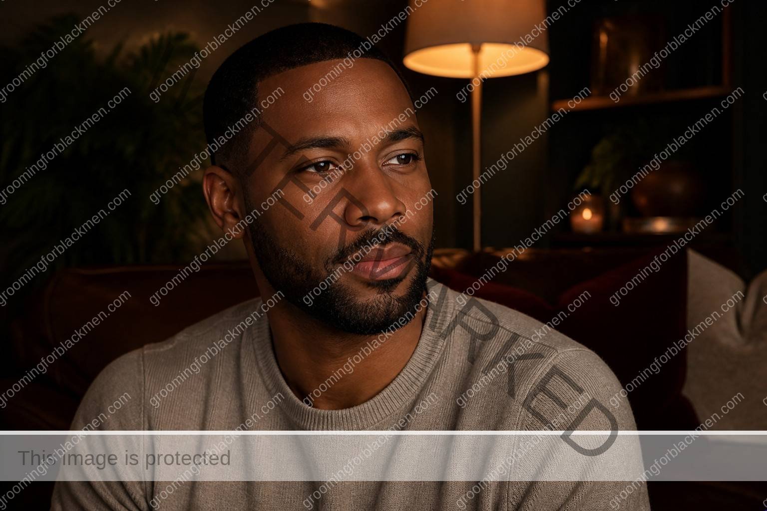 Black man completing a calm routine for dry patches on face Black men treatment with realistic skin texture