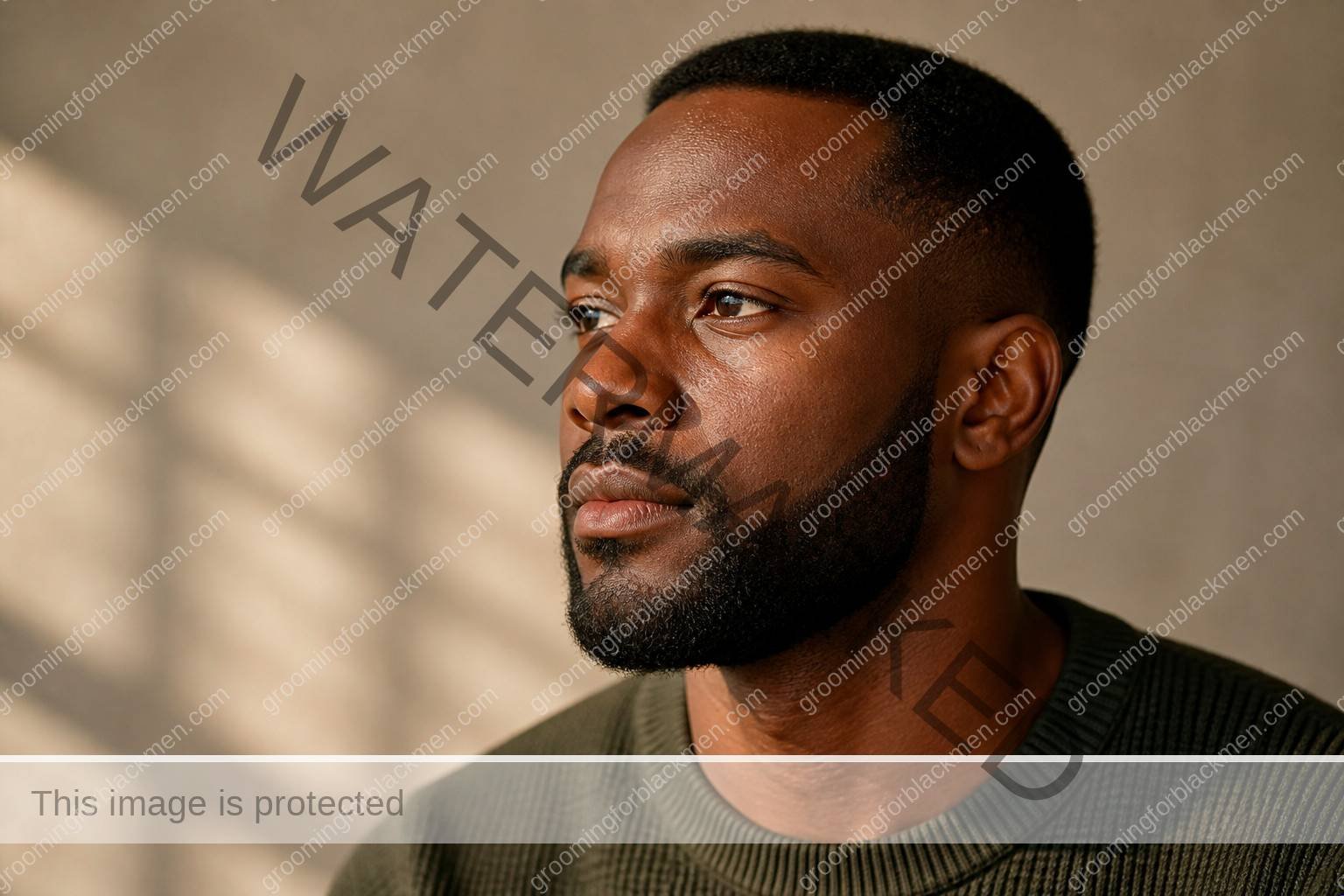 Black man assessing uneven skin tone Black men treatment with natural rich brown skin texture visible