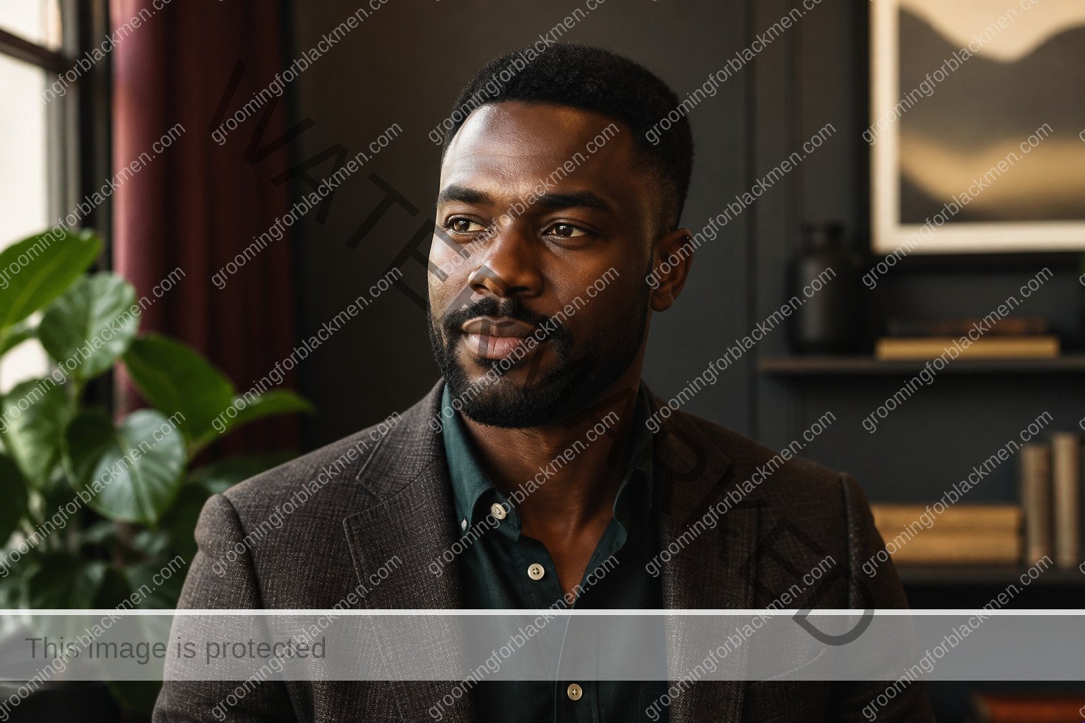 Black man completing a calm routine for uneven skin tone Black men treatment with realistic skin texture