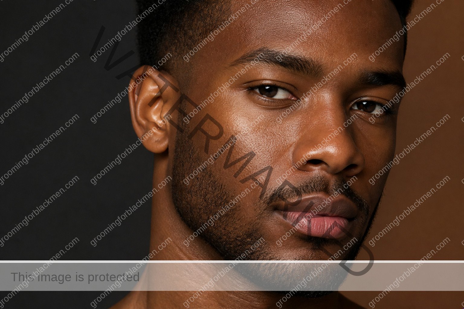 Black man using gentle skincare technique for uneven skin tone Black men treatment with realistic skin texture and hands outside the frame