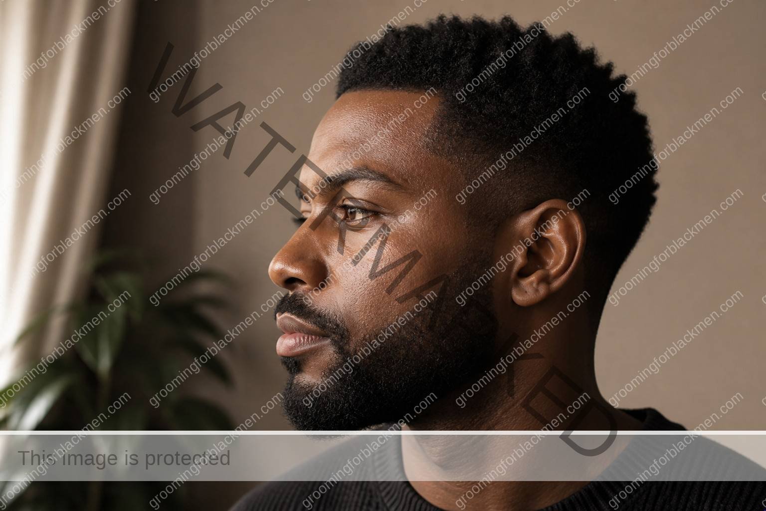Black man assessing exfoliation for Black men chemical physical safe with natural rich brown skin texture visible