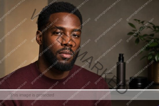 Black man in a premium editorial setting for exfoliation for Black men chemical physical safe