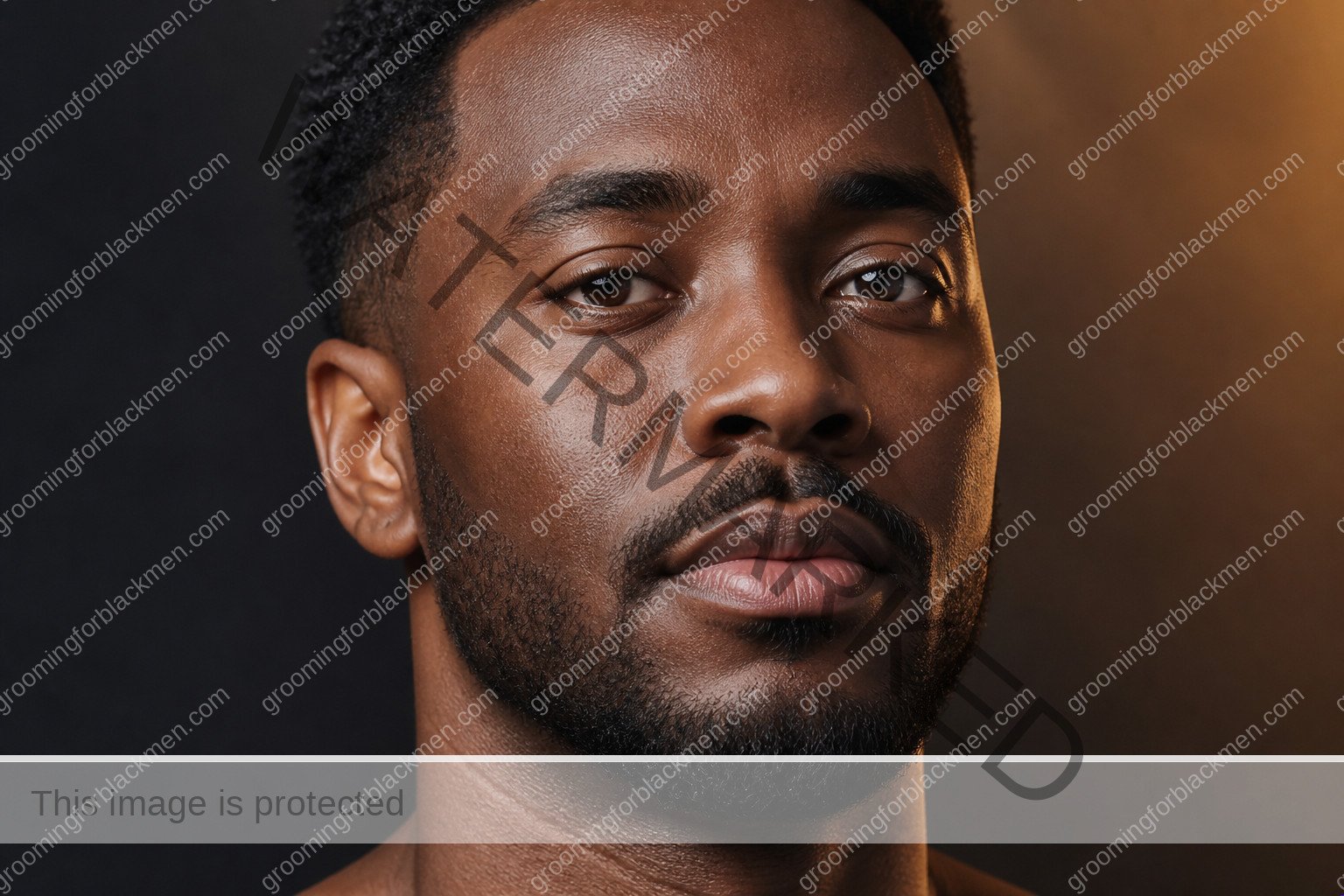 Black man using gentle skincare technique for exfoliation for Black men chemical physical safe with realistic skin texture and hands outside the frame