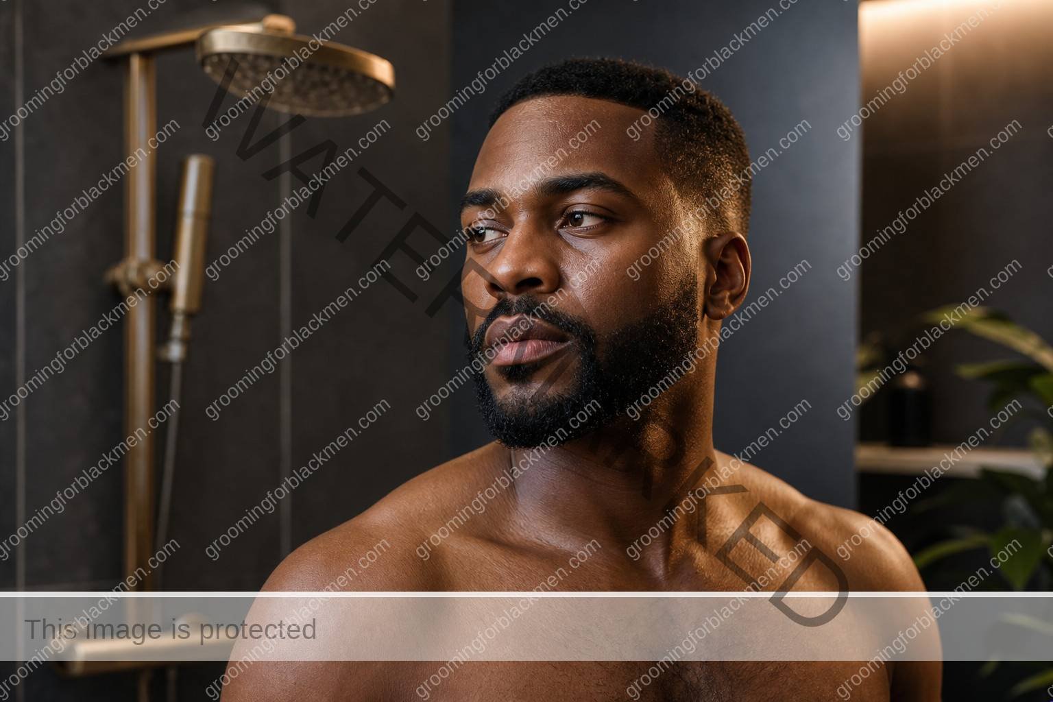 Black man in a premium editorial setting for hard water effects on Black men skin