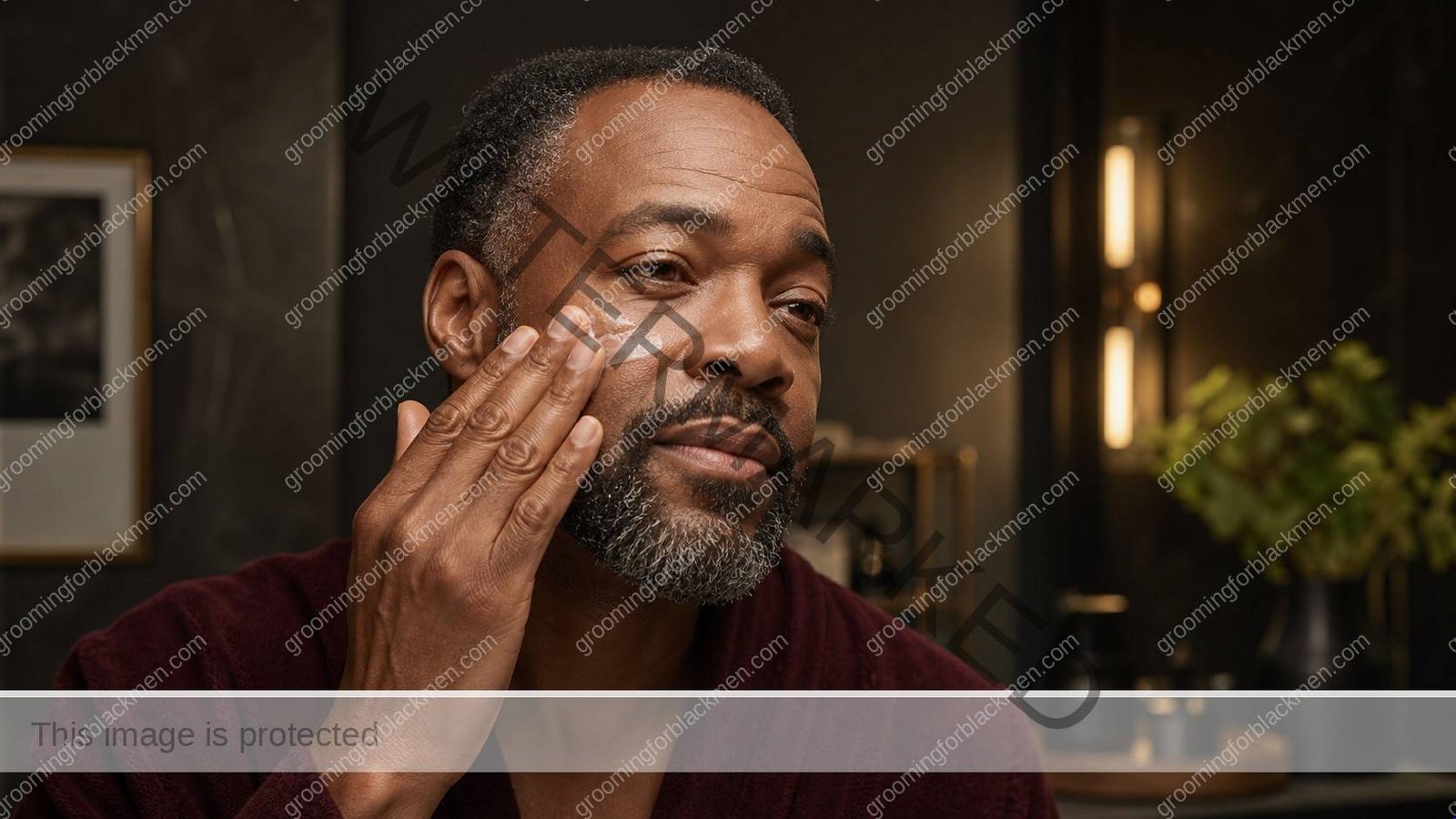 Black man using gentle skincare technique for skincare routine Black men 40s aging with anatomically correct hands