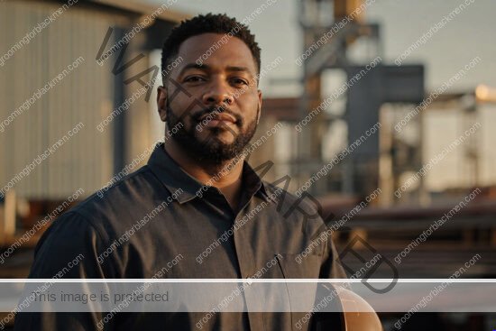 Black man in a premium editorial setting for skincare for men who work outside Black men