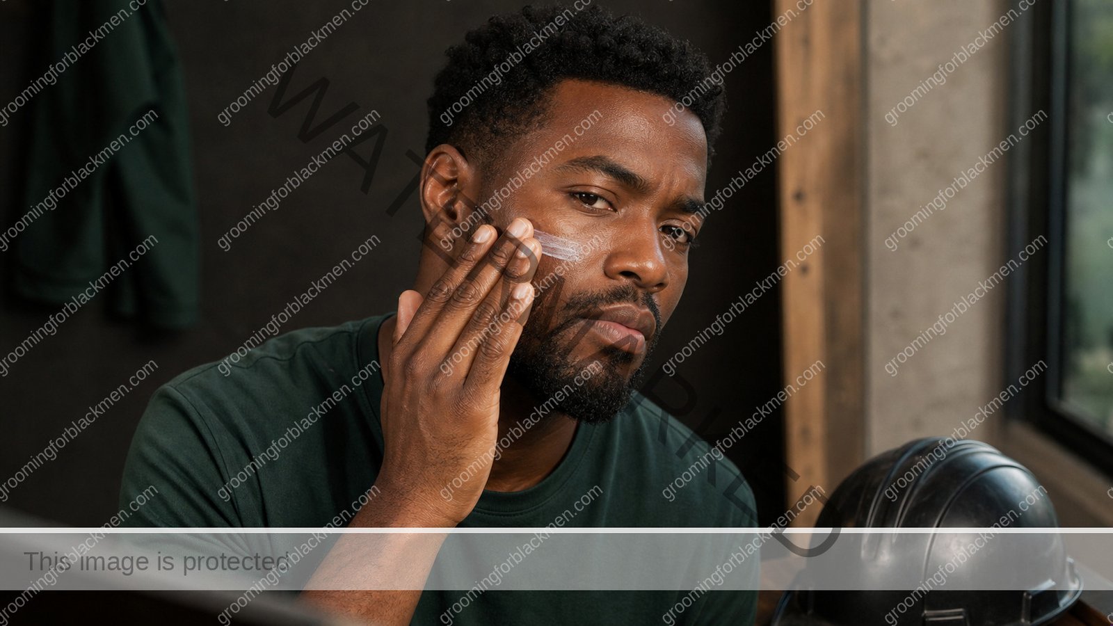 Black man using gentle skincare technique for skincare for men who work outside Black men with anatomically correct hands