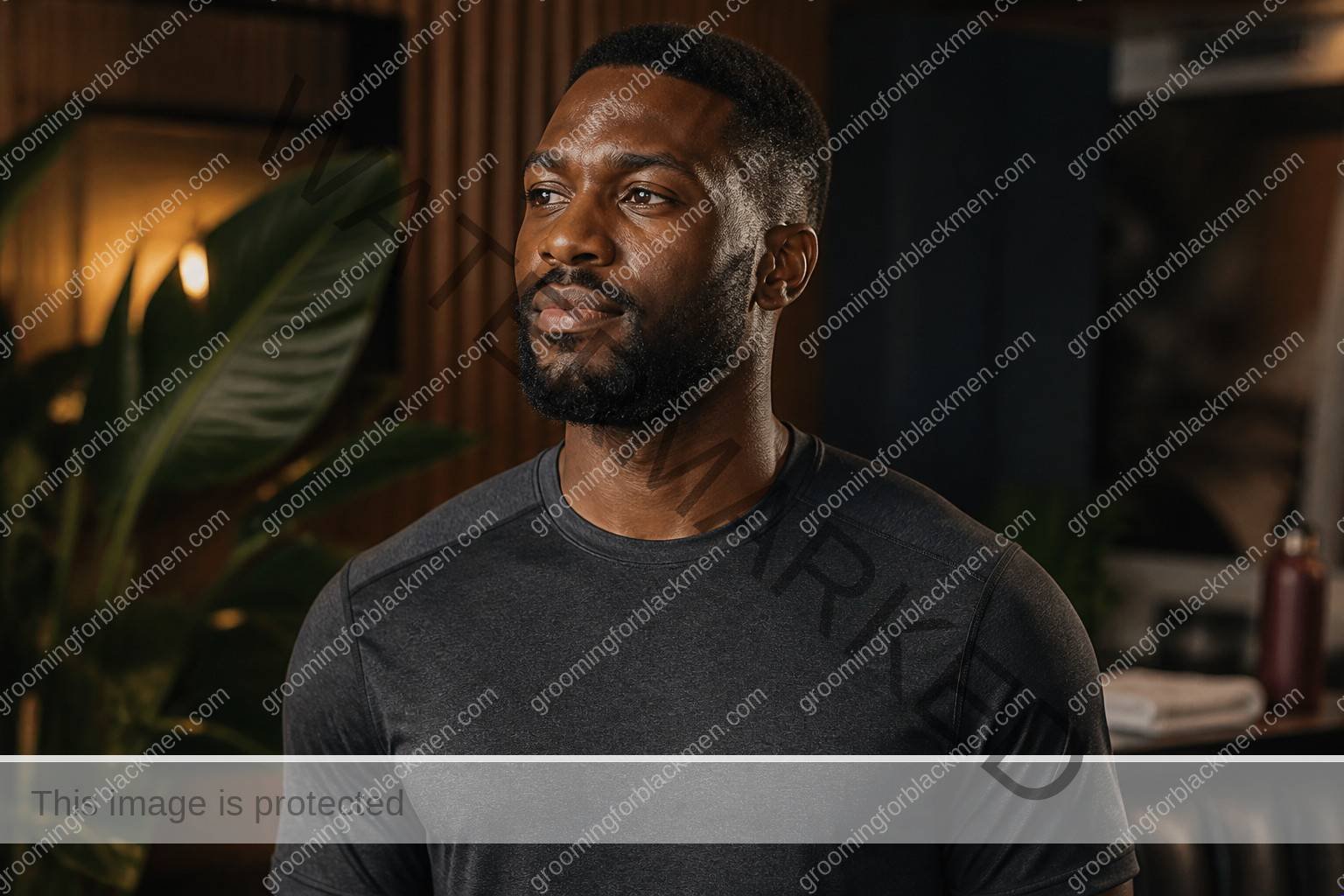 Black man completing a calm routine for skincare routine gym workout Black men sweat with realistic skin texture
