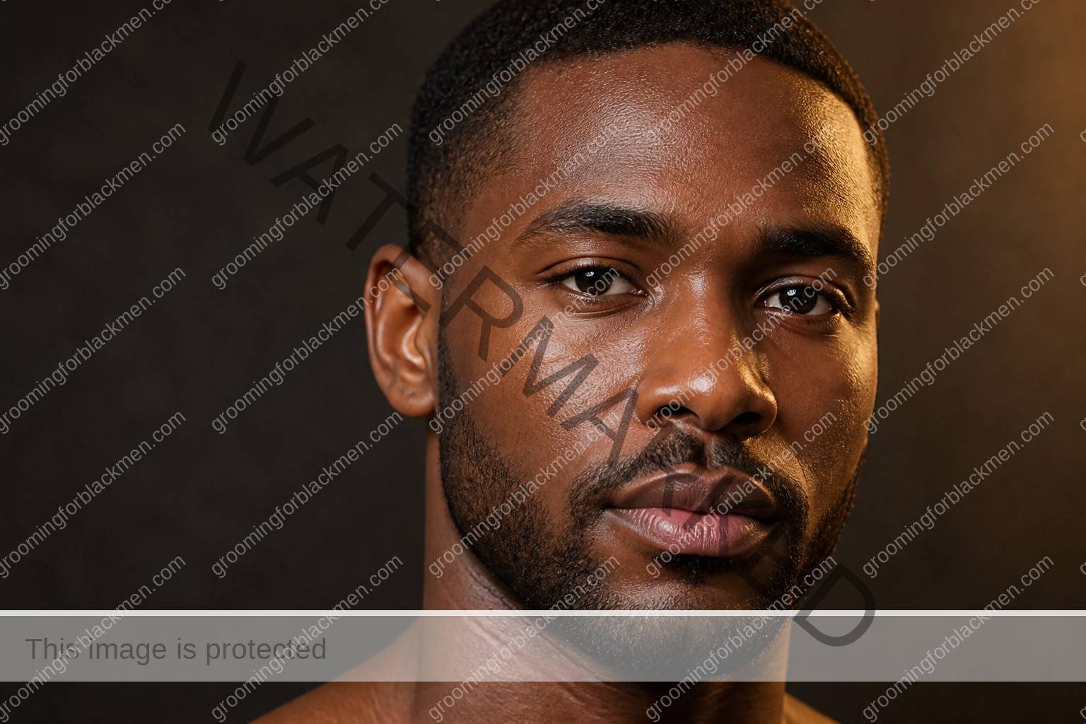 Black man using gentle skincare technique for skincare routine gym workout Black men sweat with realistic skin texture and hands outside the frame