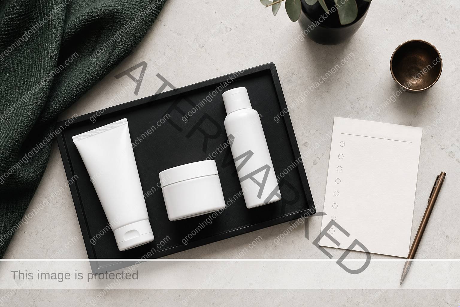 Black man preparing a focused routine for skincare ingredients to avoid Black men irritation at a clean masculine vanity