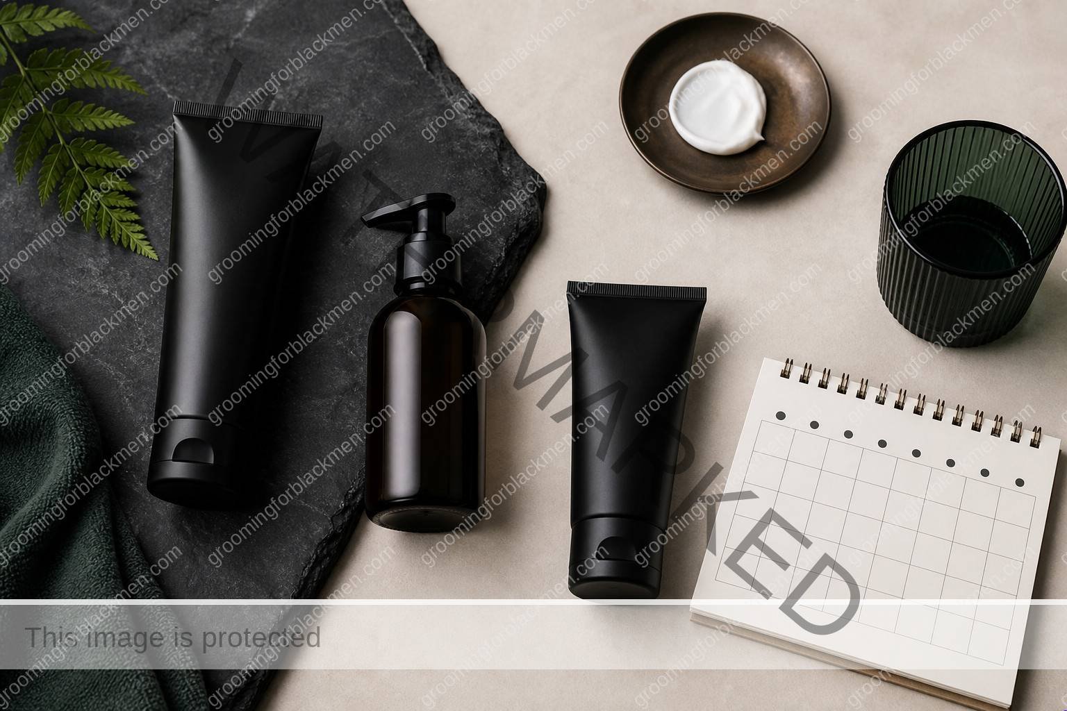 Unlabeled product types for skincare ingredients to avoid Black men irritation on a premium masculine vanity
