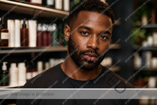 Black man in a premium editorial setting for skincare routine Black men budget cheap
